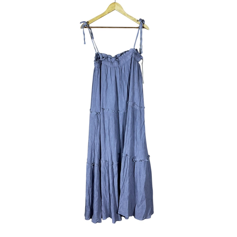 TALULAH Dusty Blue Tie-Shoulder Tiered Maxi Dress
